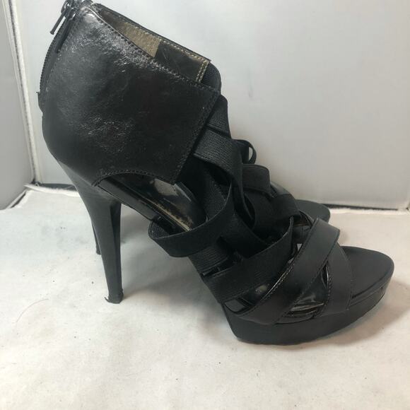 Carlos by Carlos Santana Black Leather Entice Bandage Caged Heels Size 9 - Picture 5 of 11